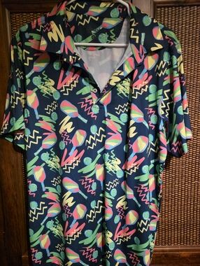 Chubbies Men's Short-Sleeve Button Polo Shirt - Pickleball Size Large EUC